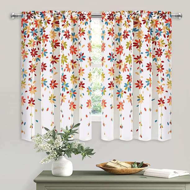 Alishomtll Kitchen Curtains 36 Inches Long Floral Print Short Tier Cafe