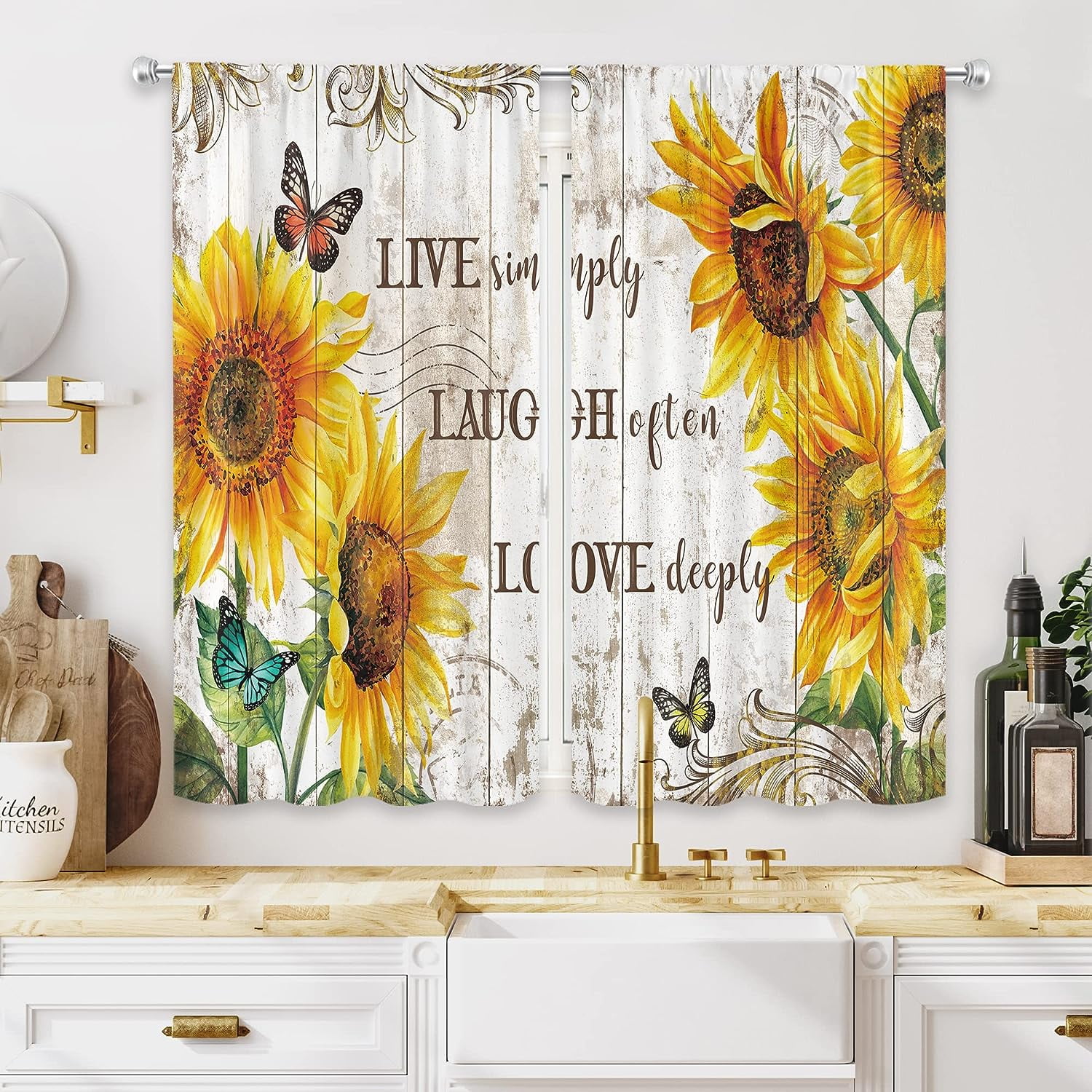 Alishomtll Kitchen Curtains Barn Door Tier Rod Pocket Sunflower