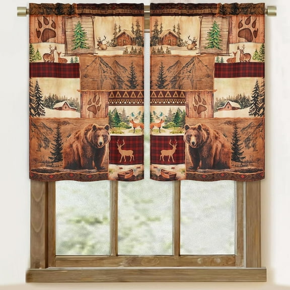 Alishomtll Kitchen Curtains Farmhouse Rustic Country Bear Moose Deer Window Tiers Curtain 36 Inches,Rod Pocket