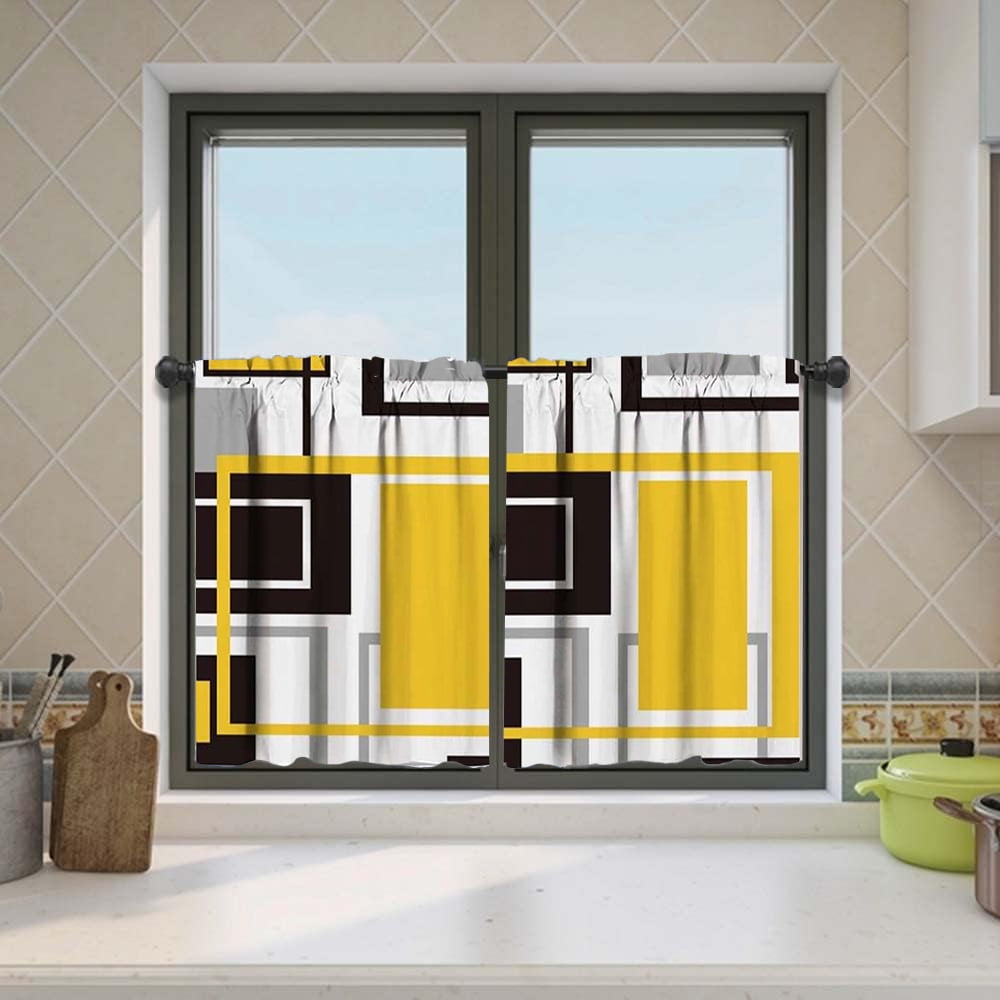 Alishomtll Kitchen Curtains Geometric Modern Art Print,Set of 2 Tiers ...