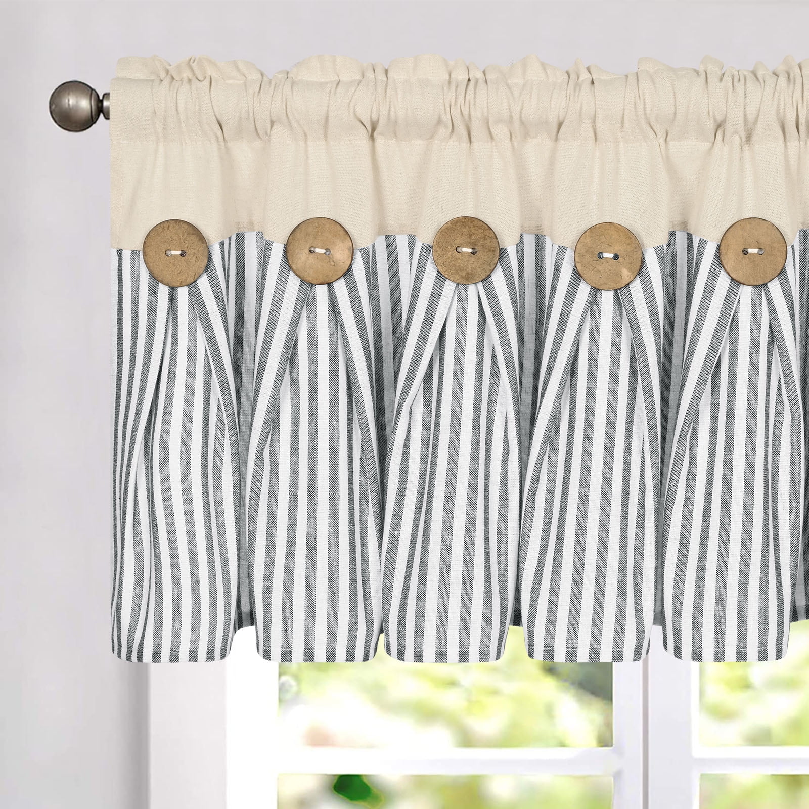 Alishomtll Kitchen Curtains Valances 8 Button Linen Cotton Valances for