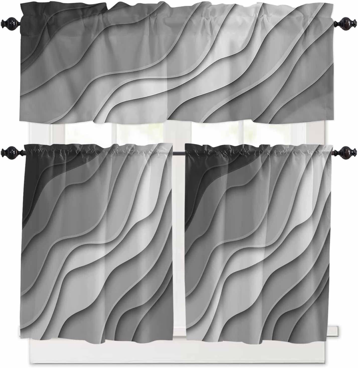 Alishomtll Kitchen Curtains and Valances Sets Gray Rod Pocket Kitchen