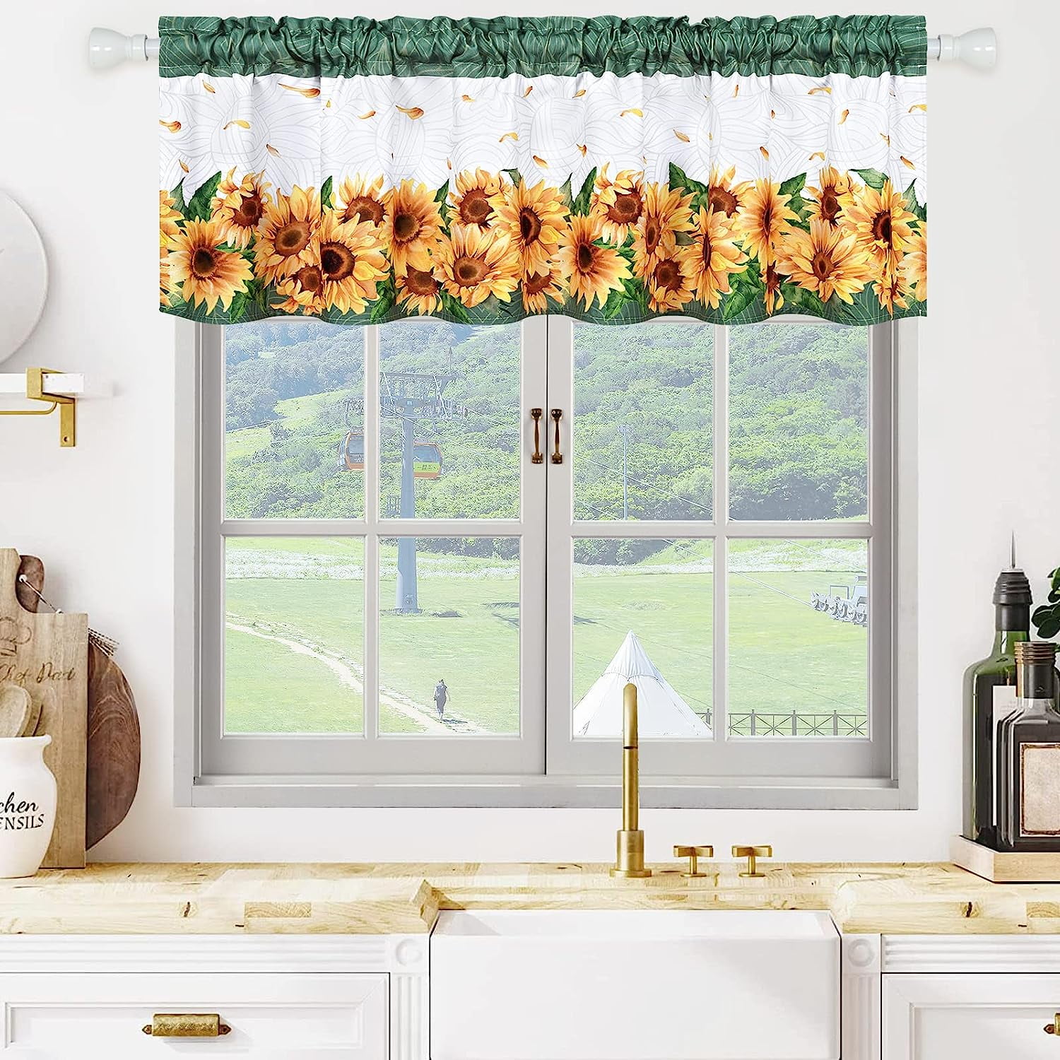 Alishomtll Kitchen Valance Curtain Sunflower Pattern Garden Valance 18