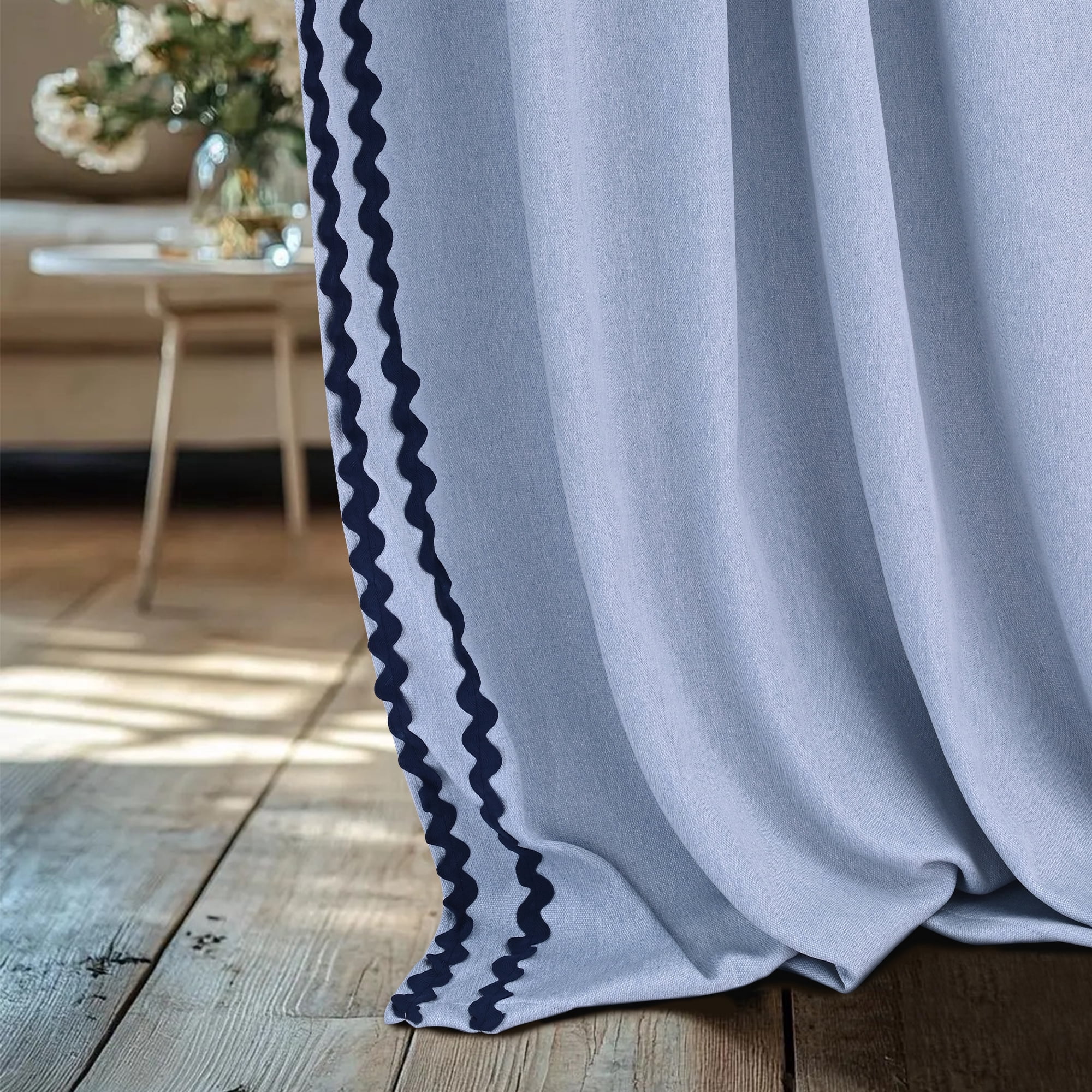 Alishomtll Blue Scalloped Rod Pocket Back Tab Blackout Curtains for Bedroom ,52"x 63",Pack of 2