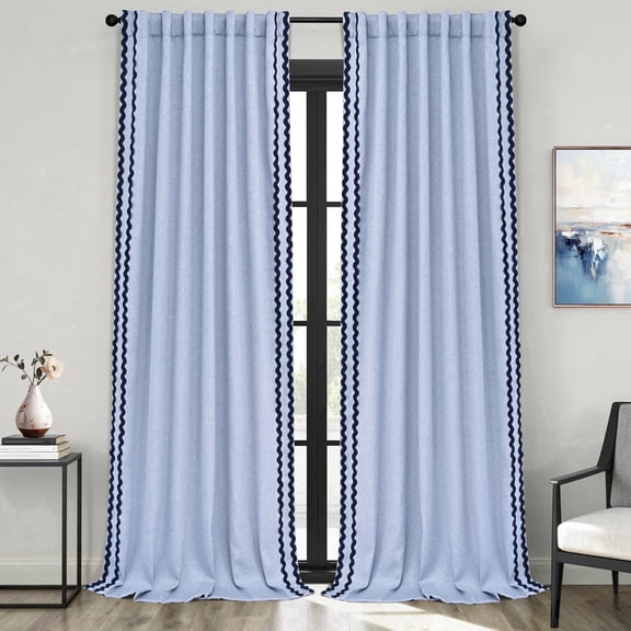 Alishomtll Light Blue Blackout Curtains Double Scalloped Edge Thermal Insulated Window Drapes for Bedroom Living Room,52"x 84", 2 Panels