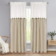 thumbnail image 1 of Alishomtll Linen Curtains Farmhouse Boho Button Light Filtering Window Drapes For Living Room Bedroom,Rod Pocket,84"L x 52"W, 2 Panel,Linen White, 1 of 10