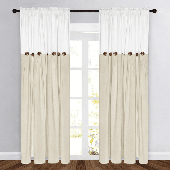 Alishomtll Linen Curtains Farmhouse Boho Button Light Filtering Window Drapes, 84inL x 52inW, White