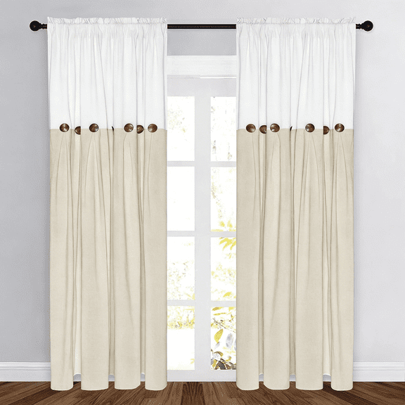 Alishomtll Linen Curtains Farmhouse Boho Button Light Filtering Window Drapes For Living Room Bedroom,Rod Pocket,84"L x 52"W, 2 Panel,Linen White