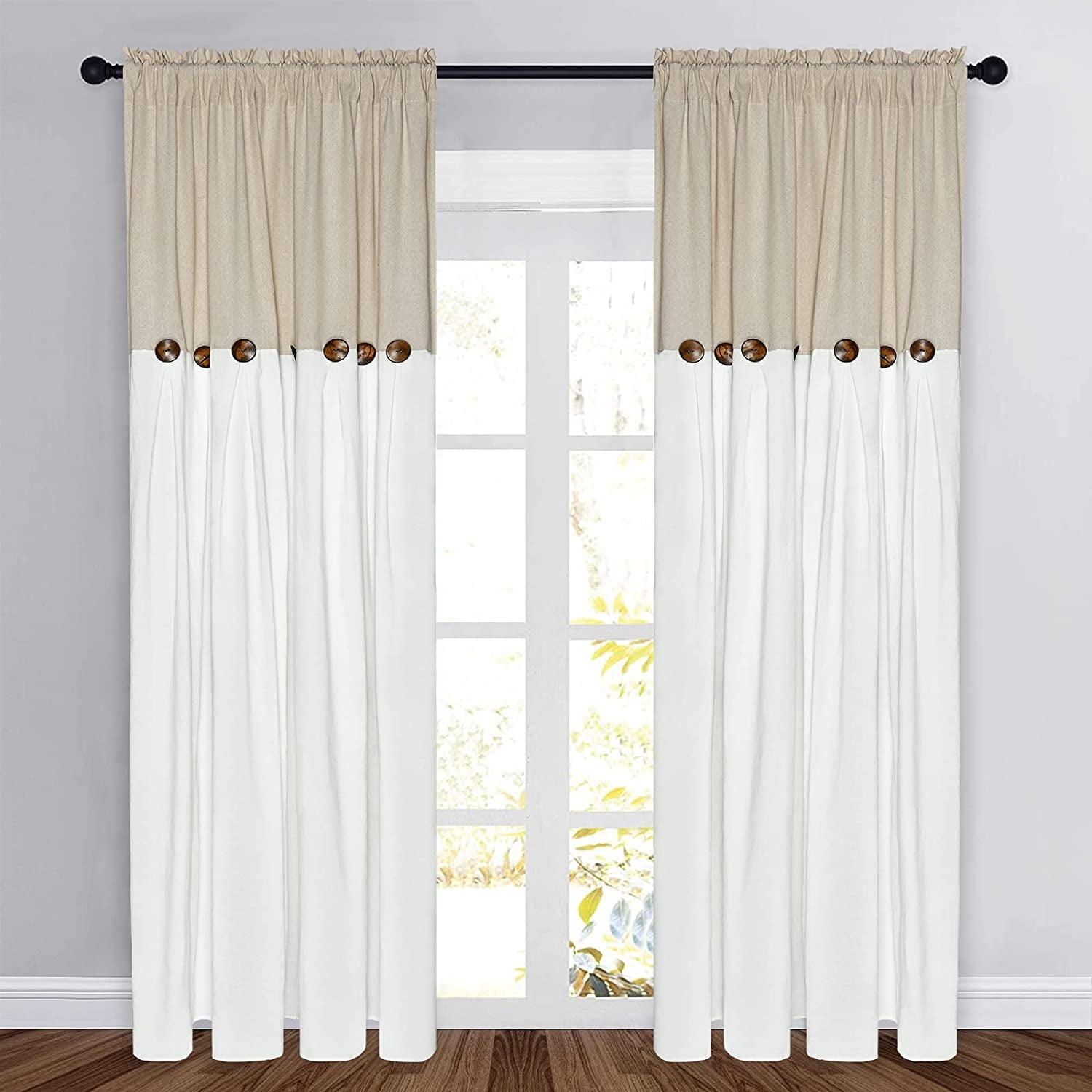 Alishomtll Linen Curtains Farmhouse Boho Button Light Filtering Window ...