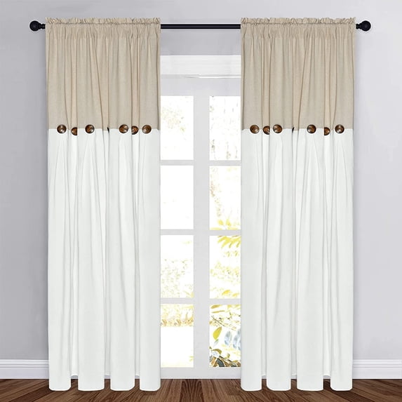 Alishomtll White Linen Curtains, 84 in L x 52 in W, 2 Panel, Farmhouse Boho Button Light Filtering Window Drapes