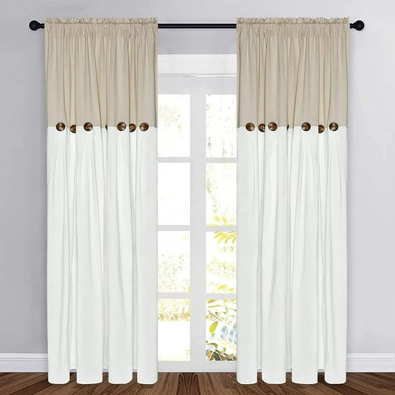 Alishomtll Linen Curtains Farmhouse Boho Button Light Filtering Window Drapes For Living Room Bedroom,Rod Pocket,84"L x 52"W, 2 Panel,White Linen