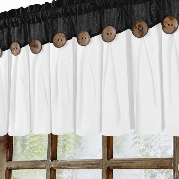 Alishomtll Linen Valance Farmhouse Boho Button Kitchen Curtains ,Rod Pocket,18"L x 52"W, Black White