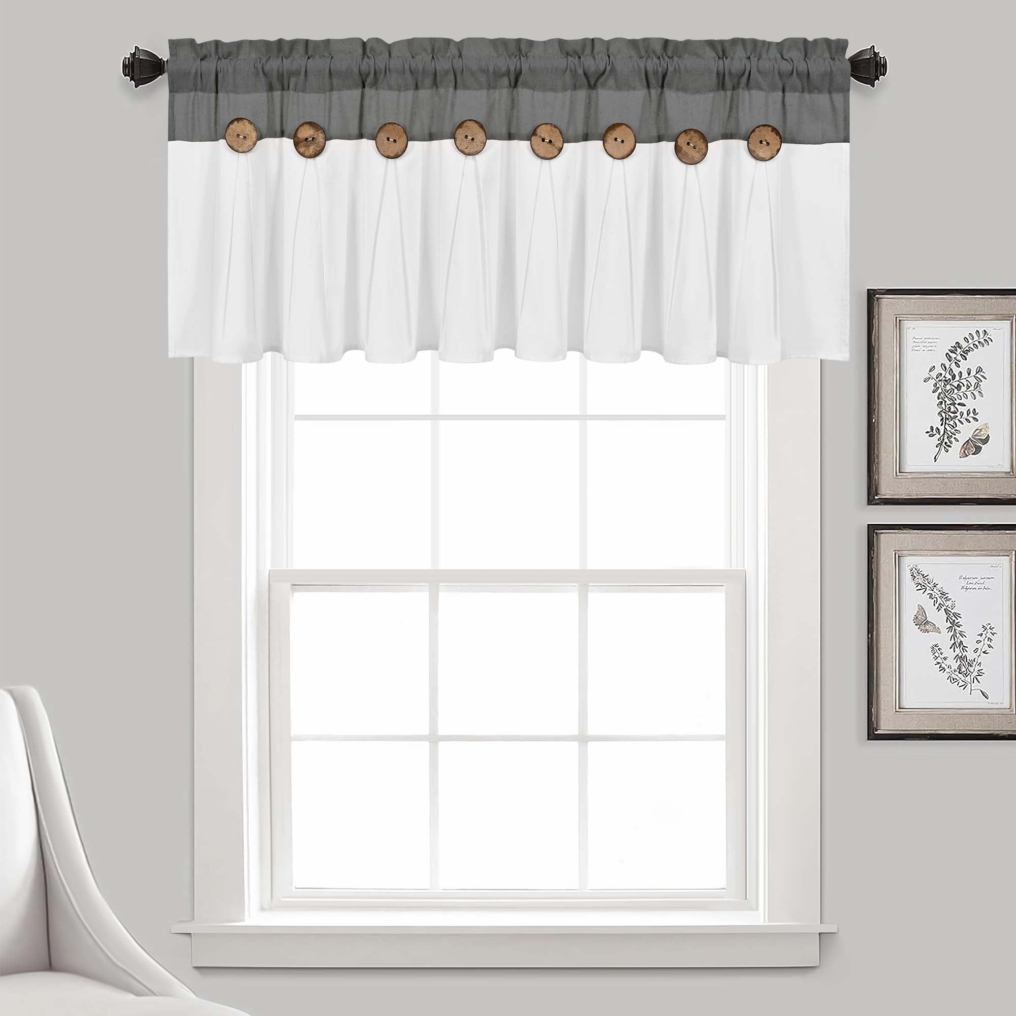 "Alishomtll Farmhouse Linen Valance, Boho Gray White Kitchen Curtain ...
