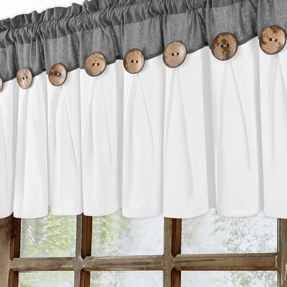 Alishomtll Linen Valance Farmhouse Boho Button Kitchen Curtains ,Rod Pocket,18"L x 52"W, Gray White