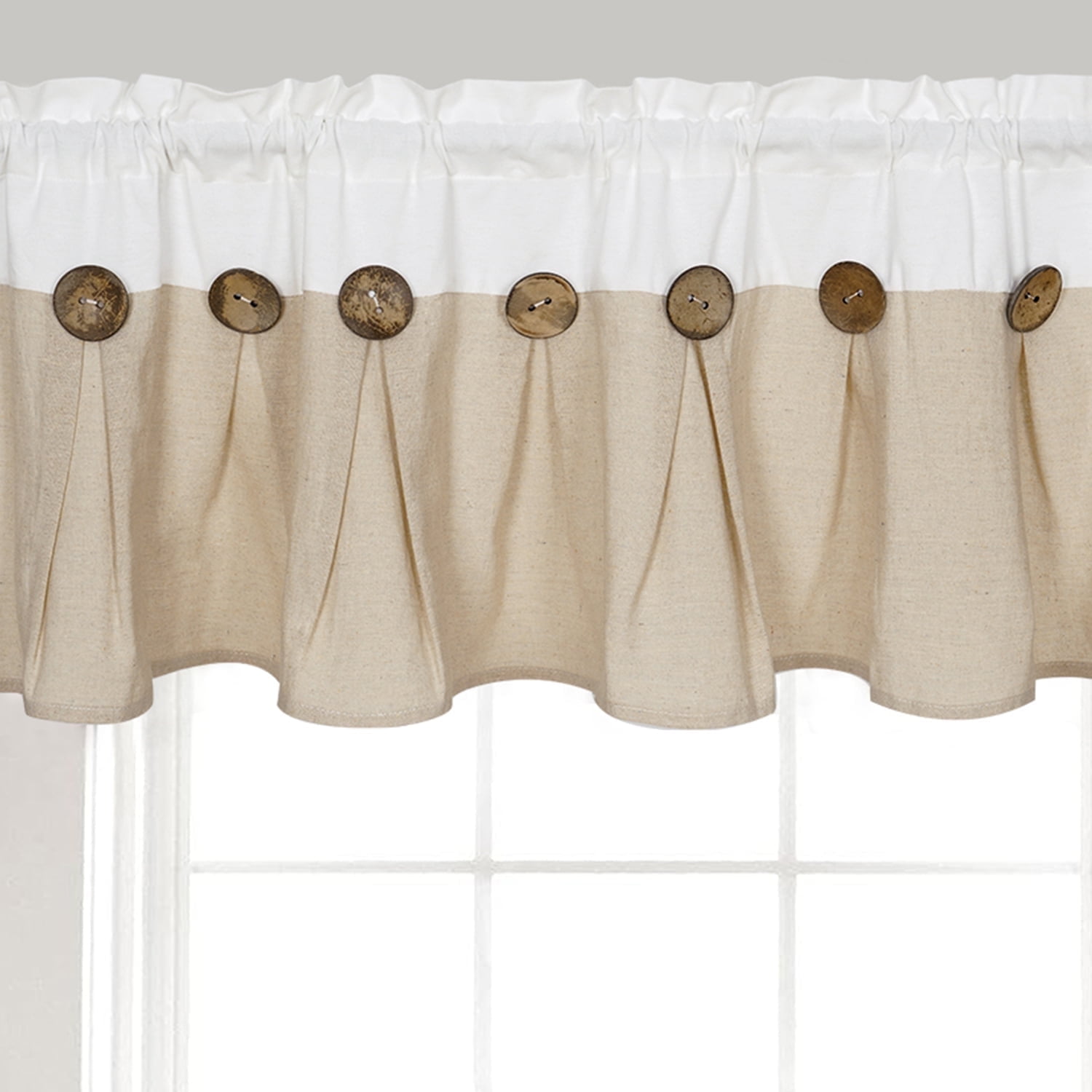 Linen Button Farmhouse Valance with Pleats and Buttons, 52" W x 18" L