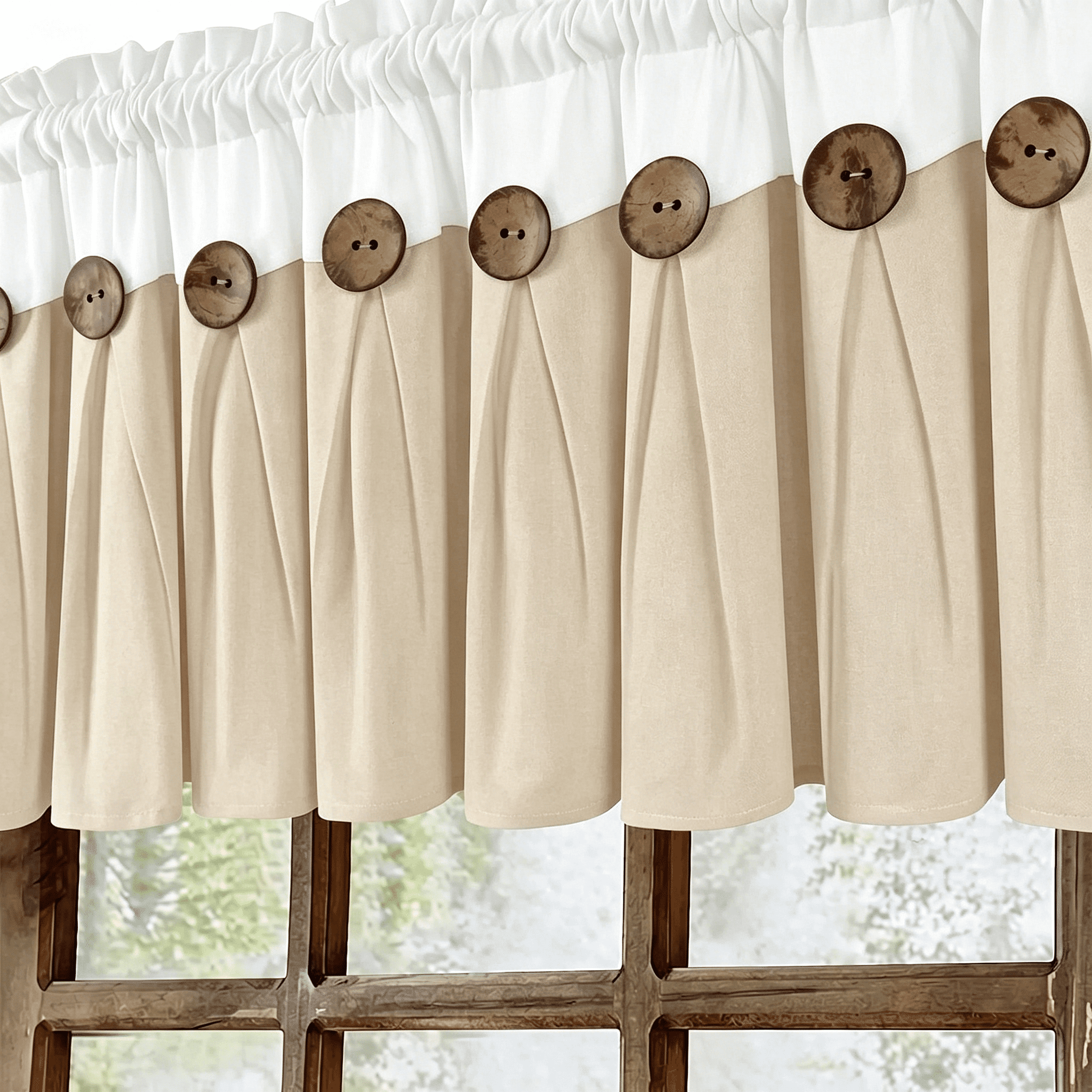 Alishomtll Linen Valance Farmhouse Boho Button Kitchen Curtains ,Rod Pocket,18"L x 52"W, Linen White