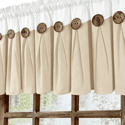 Alishomtll Linen Valance Farmhouse Boho Button Kitchen Curtains ,Rod Pocket,18"L x 52"W, Linen White