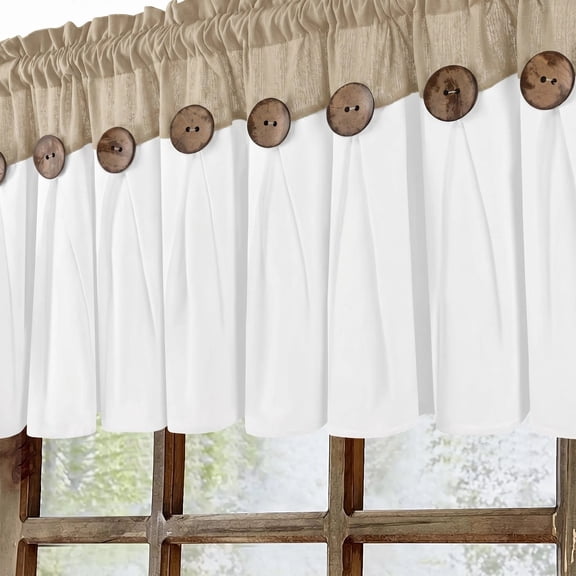 Alishomtll Linen Valance Farmhouse Boho Button Kitchen Curtains ,Rod Pocket,18"L x 52"W, White Linen