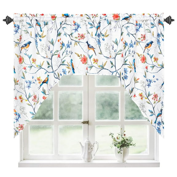 Alishomtll Modern Birds Printed Rod Pocket Light Filtering Valances Curtains, 60" x 36"
