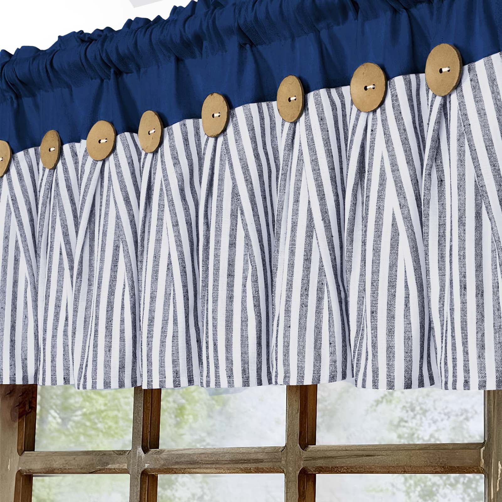 Alishomtll Modern Blue Stripes Bohemian Rod Pocket Light Filtering Kitchen Valances, 52" x 18"