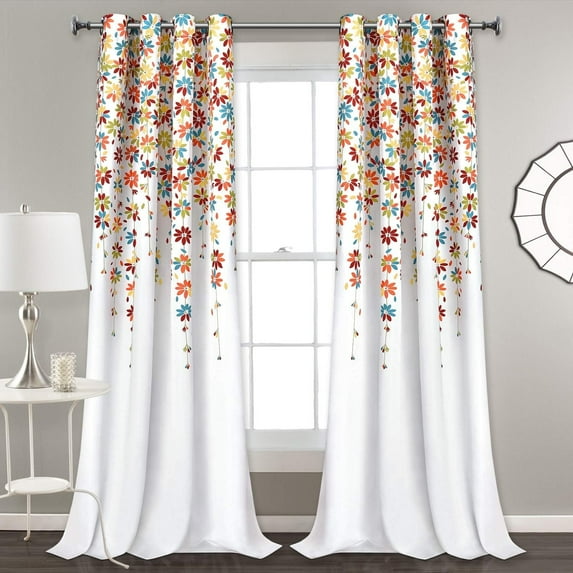 Alishomtll Modern Orange Flowers Grommet Light Filtering Curtains, 52" x 84" (2 Panels)