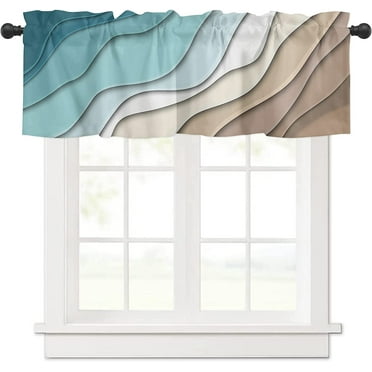Alishomtll Modern Teal Blue Geometric Rod Pocket Light Filtering Kitchen Valances, 52" x 18"