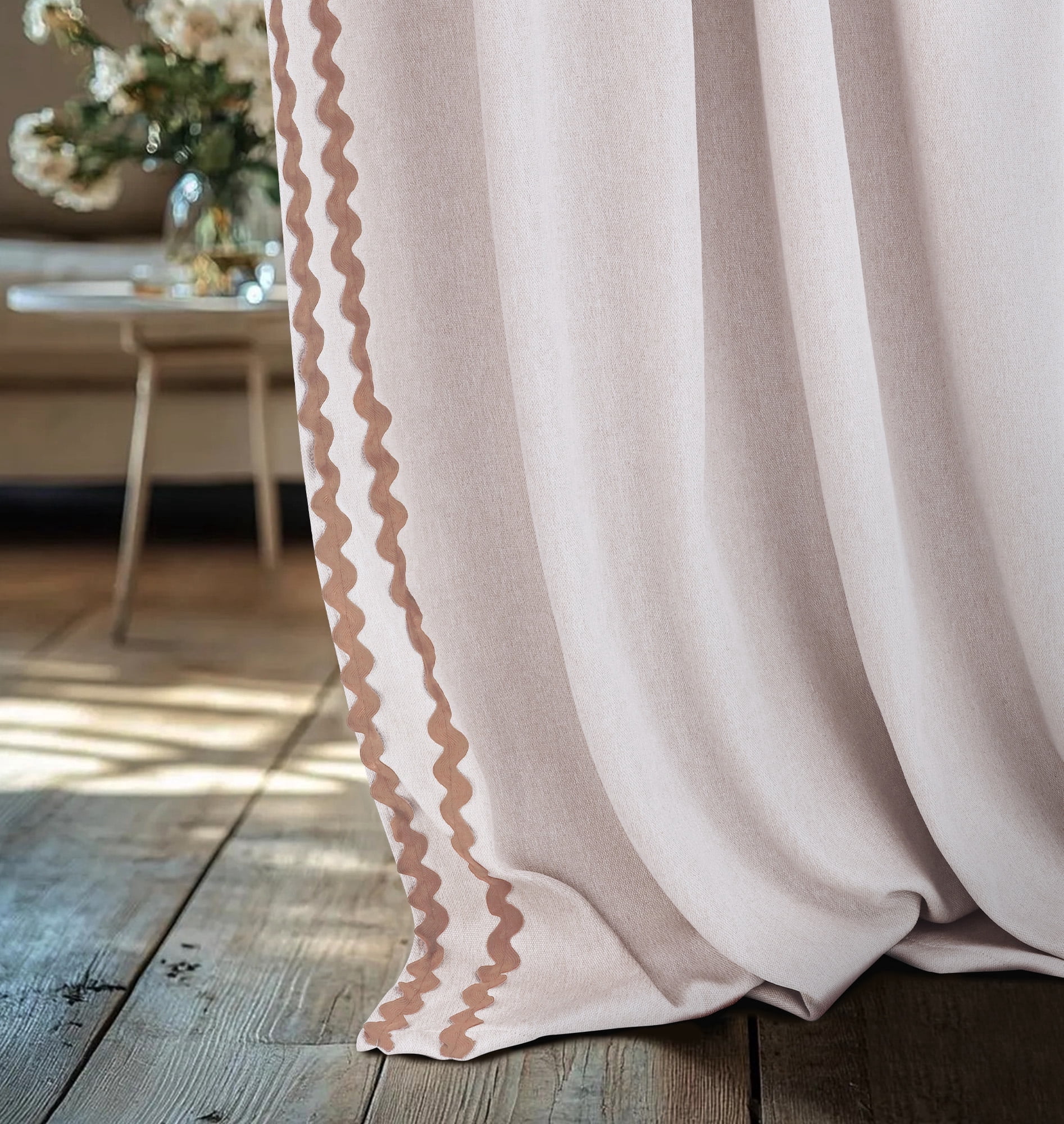 Alishomtll Natural Linen Scalloped Rod Pocket Back Tab Blackout Curtains for Bedroom,Pack of 2,52"x 84"
