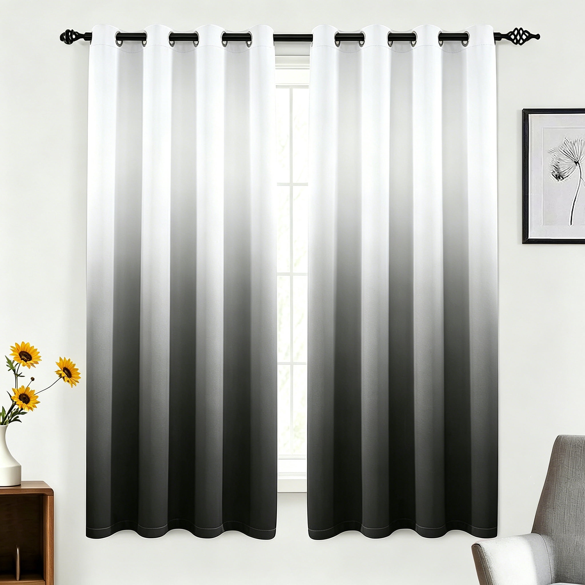 Alishomtll Room Darkening Black Blackout Curtains Grommet Window Drapes for Living Room Bedroom ,2 Panels of 52" W x 63" L