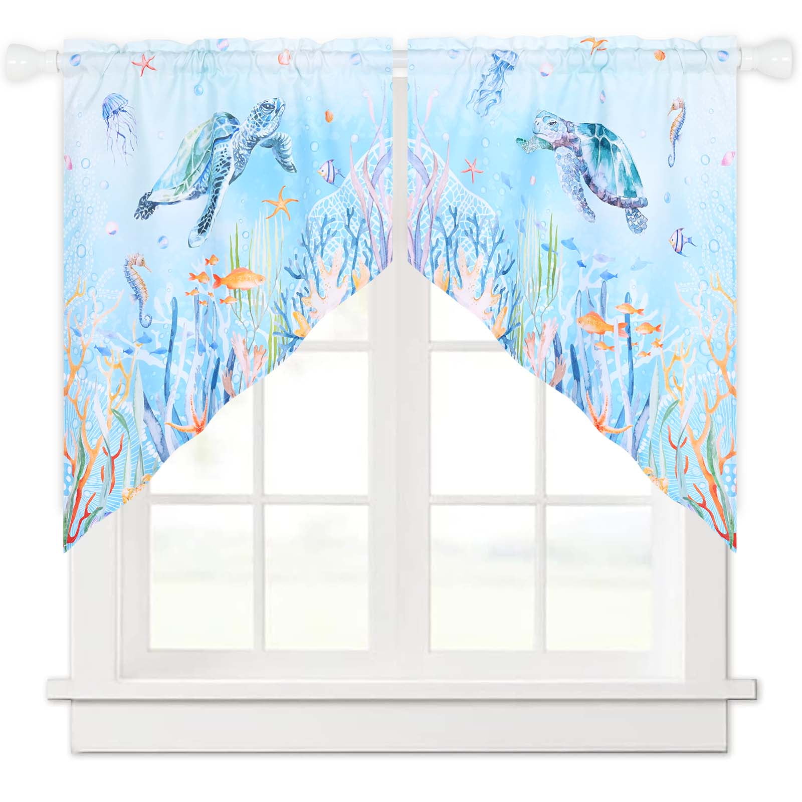 Alishomtll Sea Turtle Valance Curtains for Kitchen Swag Ocean Beach