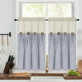 thumbnail image 1 of Alishomtll Stripe Kitchen Curtains 8 Button Linen Cotton Window Curtains Sets 36 Inches Long ,Rod Pocket ,Blue, 1 of 9