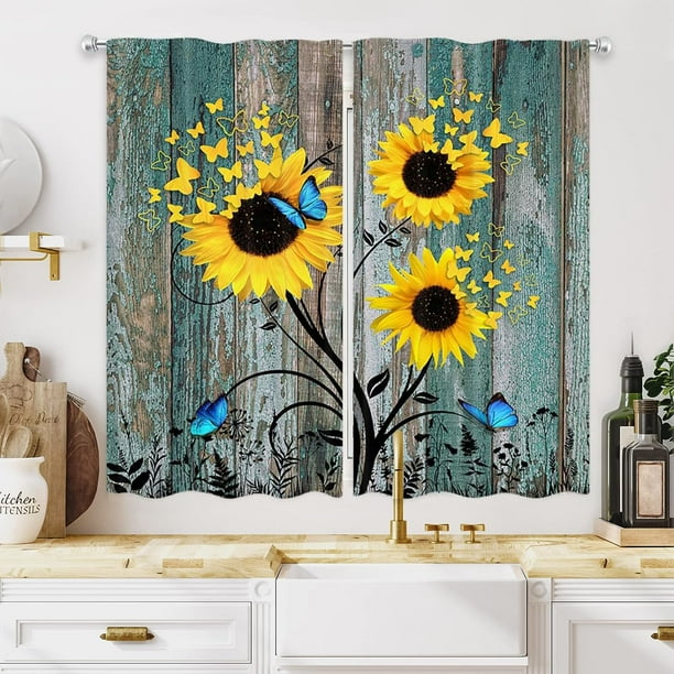 Alishomtll Sunflower Butterflies Kitchen Curtains Rod Pocket Rustic