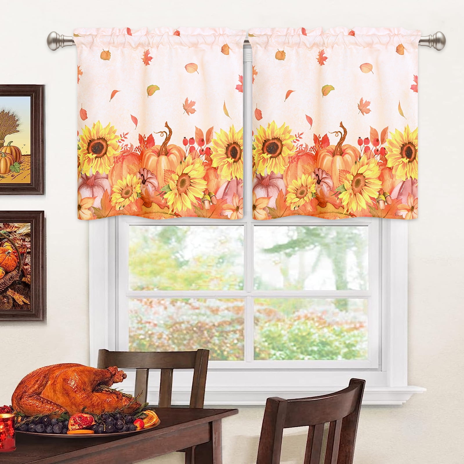 Alishomtll Thanksgiving Fall Autumn Kitchen Curtains Pumpkins Print