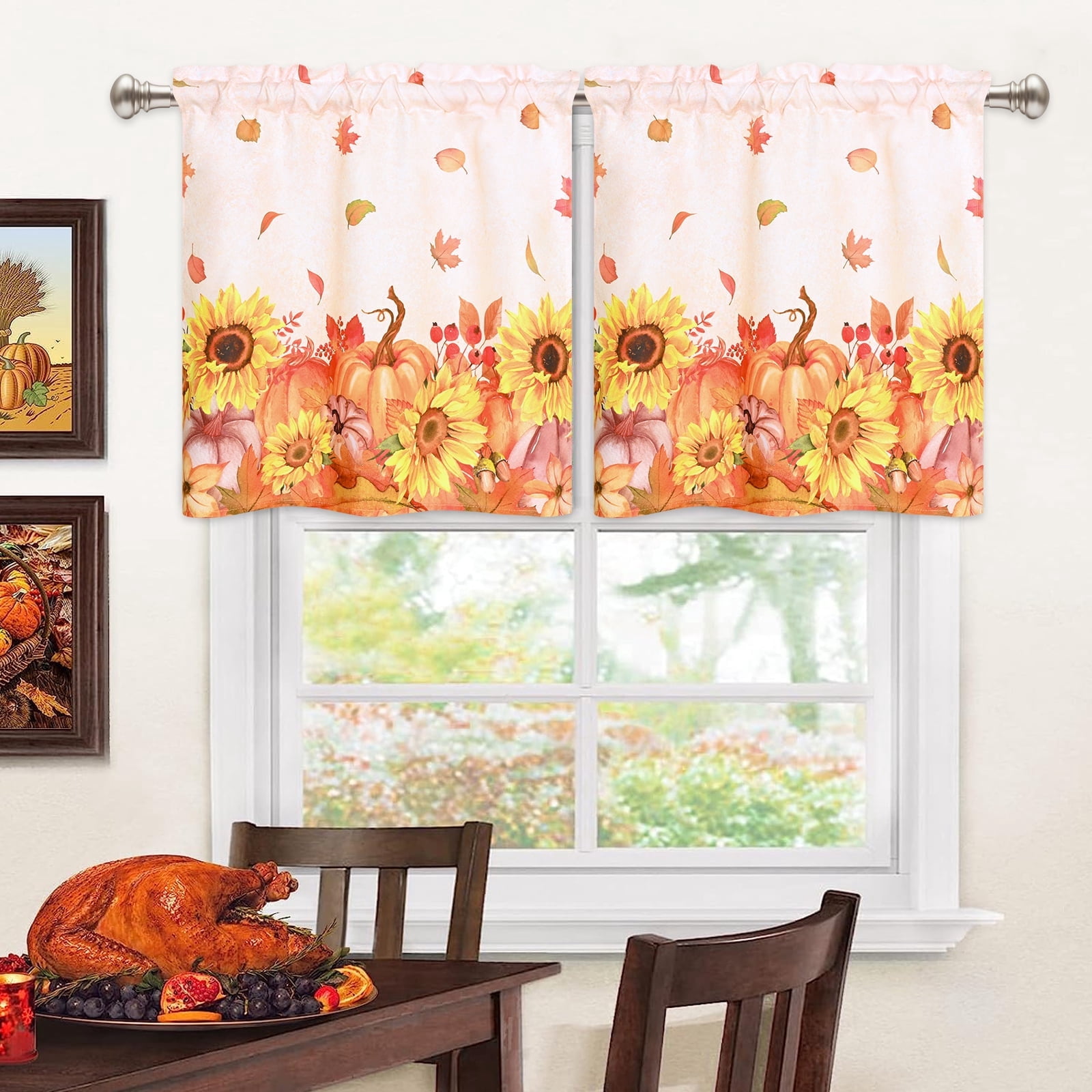 Alishomtll Thanksgiving Fall Autumn Kitchen Curtains Pumpkins Print