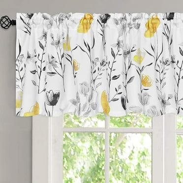 Alishomtll Valance Curtains Flower Print Window Curtain Valance Rod Pocket, Yellow ,52W" x 18L"