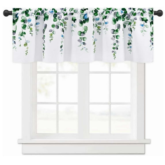 Alishomtll Valance Curtains for Living Room Bedroom Kitchen Windows Grey Green Watercolor Leaves Print ,52 x 18 inch,Rod Pocket