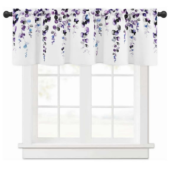 Alishomtll Valance Curtains for Living Room Bedroom Kitchen Windows Grey Purple Watercolor Leaves Print ,52 x 18 inch,Rod Pocket