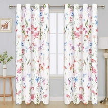 Alishomtll Watercolor Floral Window Curtain for Living Room Light Filtering Rod Pocket Drapes, 52"x 63"x 2