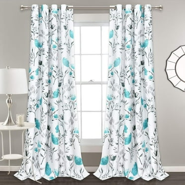 Alishomtll Watercolor Gray Teal Floral Window Curtains for Living Room Light-filtering Grommet Drapes, 52"x 84",Set of 2