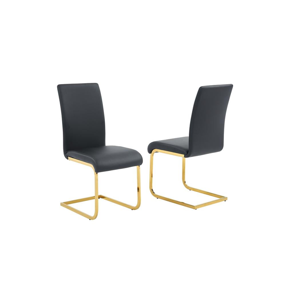 Alison Black Faux Leather and Gold Metal Side Chair