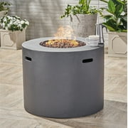Noble House Aidan 31" Round Light Weight Concrete Gas Fire Pit in Light Gray
