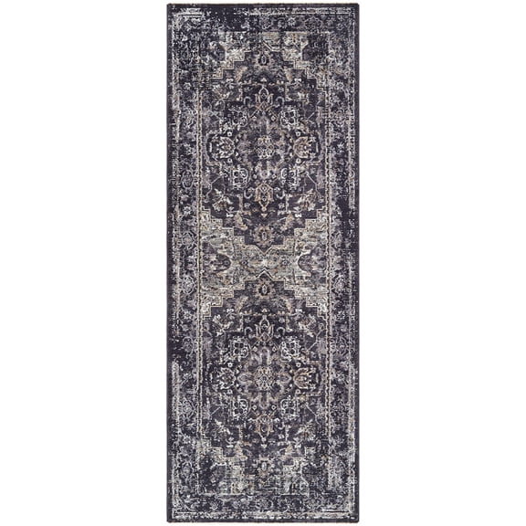 BoutiqueRugs Alissa Traditional Runner Rug - Black, Gray, Medium Gray - 2'7" x 7'3" Runner