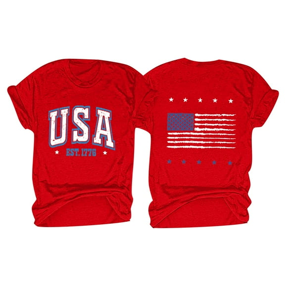 Alitao 4Th Of July Shirts Women,Red White And Blue Shirts,patriotic shirts for women,Short Sleeve Shirts,T Shirts for Women,Cotton Shirts,Z1-Red,S