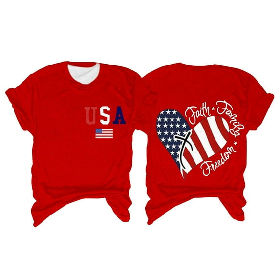 Alitao 4Th Of July Shirts Women,patriotic shirts for women,usa shirts for women,Cotton Shirts,Short Sleeve Shirts,T Shirts for Women,Z3-Red,L