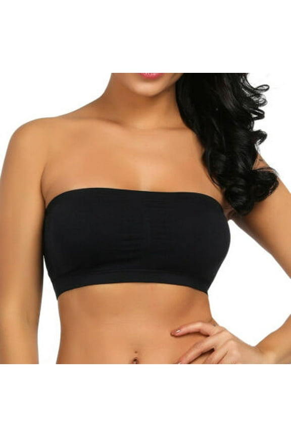 Bandeau Bra Strapless Bra Double Women Plus Size Strapless Bra Bandeau Tube Removable Padded Top Stretchy Seamless Bras Wireless Bras for Women Black M