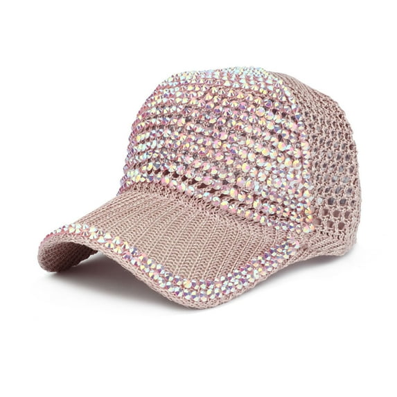 Alitao Baseball Cap Trucker Hat Women Men Studded Rhinestone Crystals Adjustable Ponytail Mesh Baseball Cap Shiny Bling Casual Sports Cap Breathable Sun Hat Sun Hats Visor Hats Pink One Size