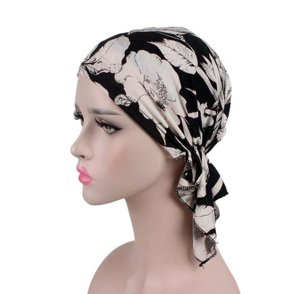 Alitao Beanie Hair Bonnet for Sleeping Women India Muslim Elastic Turban Print Cotton Hat Head Scarf Wrap Shower Cap Hats for Women A One Size
