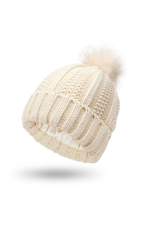 Beanie Running Hat Womens Winter Knitted Beanie Hat With Faux Pom Warm Knit Cap Beanie Hats For Women Winter Hats Beige One Size