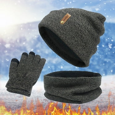 Alitao Beanie Scarf for Women Autumn Winter Warm Wool Hat Scarf Gloves Slouchy Three Pieces Winter Snow Knit Cap Screen Mittens Scarves Sets Winter Hats Gloves for Cold Weather Dark Gray One Size