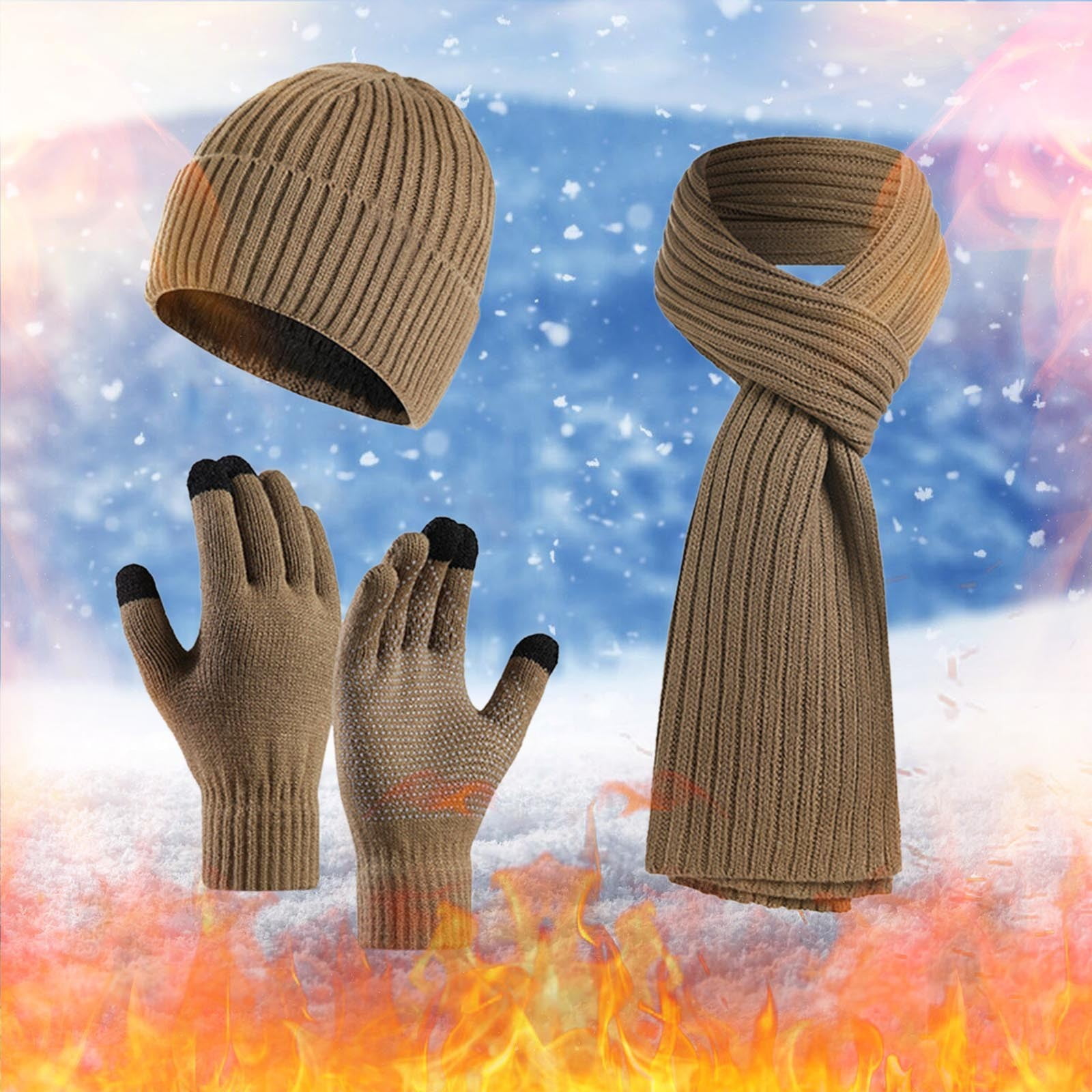 Alitao Beanie Scarf for Women Warm Wool Hat Scarf Gloves Slouchy Three ...