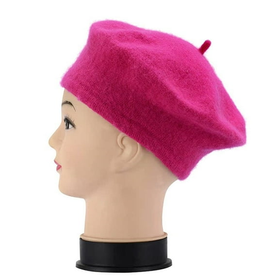 Alitao Beret Hats Beanie Ladies Solid Color Imitation Wool Beret Bud Hat Painter Hat Newsboy Cap Hot Pink One Size